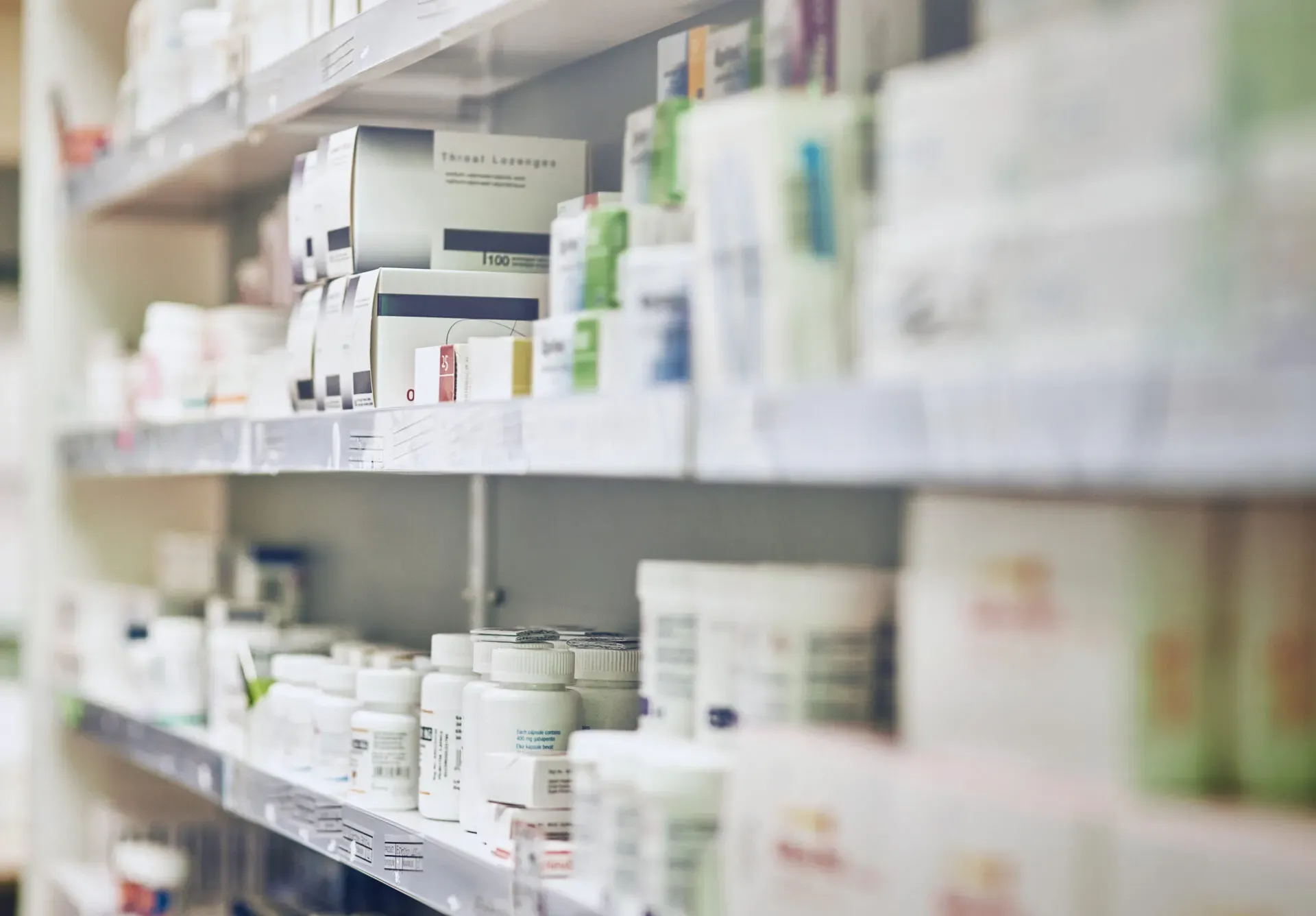 Shelves of medicines in a pharmacy, Pan Pharmacy Birmingham