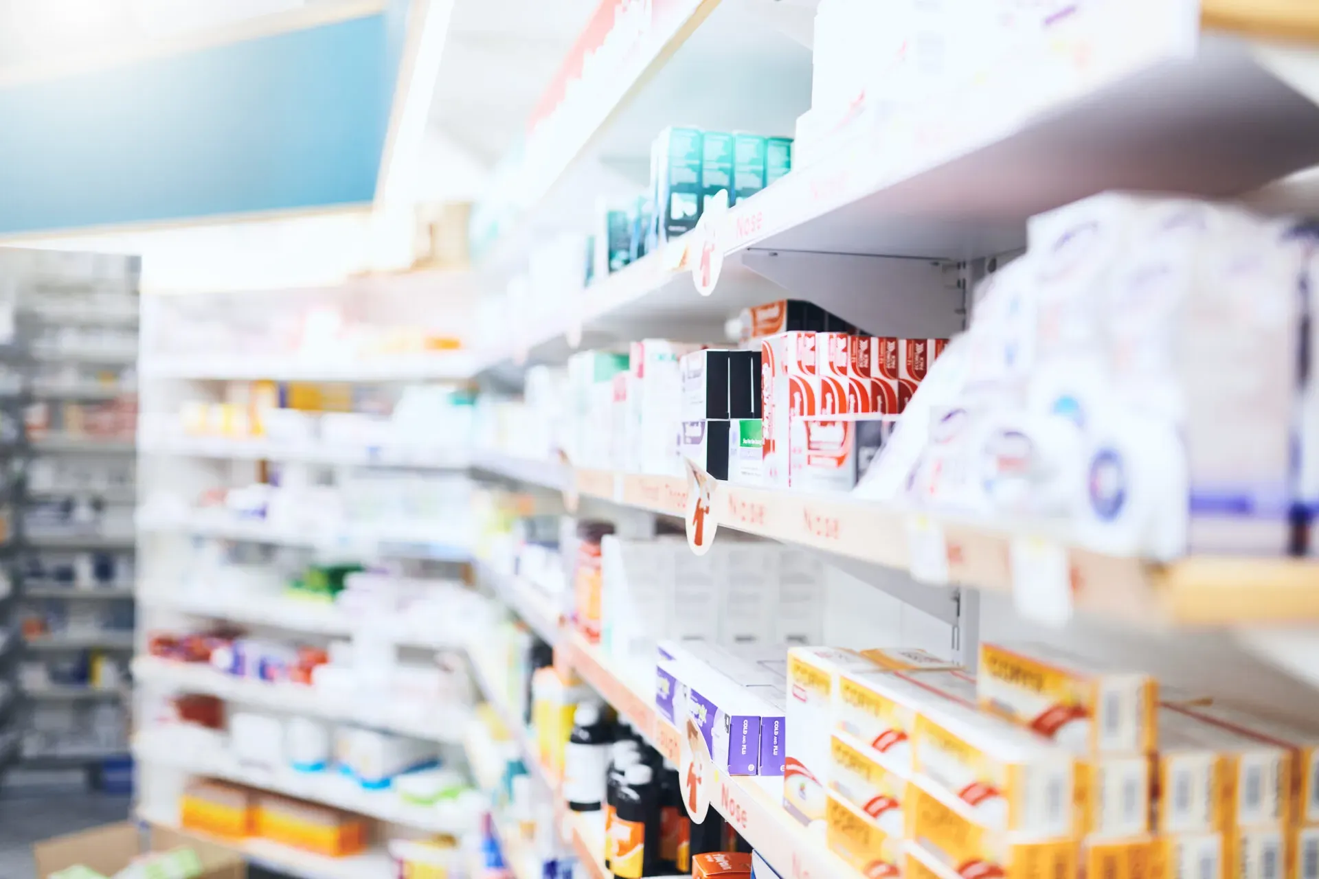 Shelves of medicines inside a pharmacy, Pan Pharmacy Birmingham