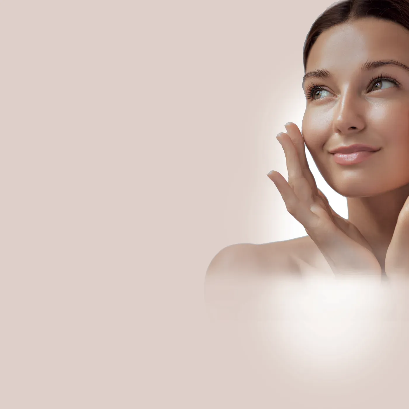 Woman with clear skin touching her face, Skin Clinics at Pan Pharmacy
